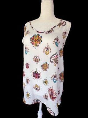 LOFT Outlet Floral Sleeveless Blouse XL Cream Boho Print Lightweight Top